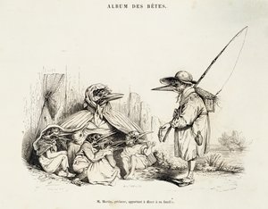 Karikatur von Vögeln aus Album des betes von Jean-Ignace-Isidore Gerard, bekannt unter dem Pseudonym Jean-Jacques oder J. J. Grandville, und Wilhelm von Kaulbach, Paris von Grandville