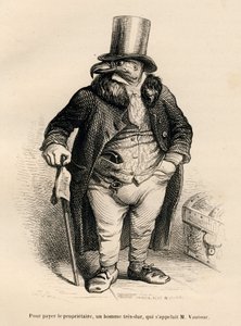 Der Geier als Immobilienbesitzer. Vignetten illustriert von JJ Granville. Gravur signiert Andrew, Best und Leloir in der Partie "Histoire d