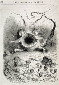 Die Liebschaften zweier Bestien (freaking monster) - in „Tiere, gemalt von sich selbst: Privat- und öffentliches Leben der Tiere“ von Grandville, Kapitel von Honoré de Balzac, ed. Hetzel von Grandville