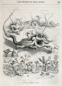Die Lieben zweier Tiere (Hindernisrennen der Monster) - in „Tiere, die sich selbst gemalt haben: privates und öffentliches Leben der Tiere“ von Grandville, Kapitel von Honoré de Balzac, ed. Hetzel von Grandville
