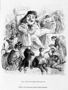 Verspottung der Macht eines dramatischen Kritikers. Karikatur in „Jérôme Paturot auf der Suche nach einer sozialen Position“ von Louis Reybaud von Grandville