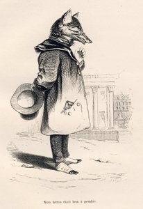 Mein Held war leicht zu haben. Vignetten illustriert von JJ Granville. Gravur signiert Godard in dem Teil "Ein Fuchs in der Falle" geschrieben von Charles Nodier in "Szenen aus dem privaten und öffentlichen Leben der Tiere". Paris, J. Hetzel und Paulin von Grandville