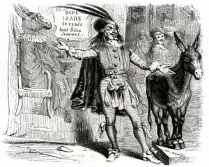 Der Scharlatan: La Fontaine Fabel illustriert von Grandville. Edition Garnier 1860. Dieser Skipper macht es schwer, jeden Esel zum Wissenschaftler zu machen. von Grandville (1803 47)