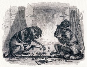 Der Esel und die Katze - Fabeln von La Fontaine von Grandville