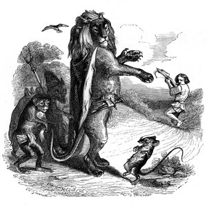 Der Löwe und die Ratte: La Fontaine Fabel illustriert von Grandville von Grandville (1803 47)