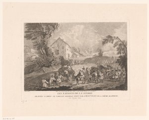 Landschaft mit vorbeiziehender Soldatengruppe