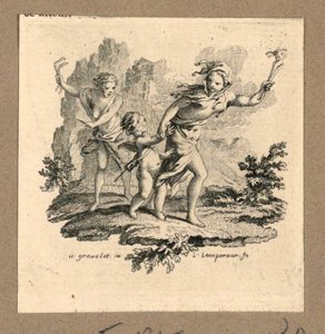 Amor mit verbundenen Augen, geführt von der Torheit