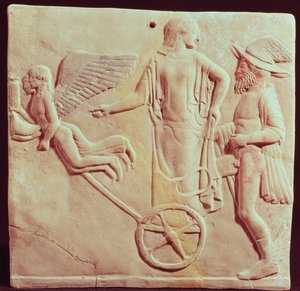Aphrodite und Hermes auf einem von Eros und Psyche gezogenen Wagen, 470 v. Chr. von Greek