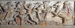 Griechische Kunst: Sarkophag Alexanders des Großen. Darstellung der Schlacht von Issos 333 v. Chr. von Greek