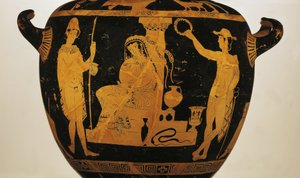 Rotfiguriger Krater, der Orestes, Elektra und Pylades am Grab von Agamemnon darstellt von Greek