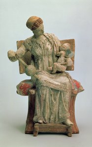 Figurine der Aphrodite, die mit Eros spielt, aus Tanagra, spätes 4. Jahrhundert v. Chr. (Terrakotta)