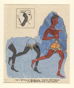 Fragmente eines Freskos aus Knossos, mit modernen Restaurierungen; Soldaten im Lauf, ca. 1450-1400 v. Chr.