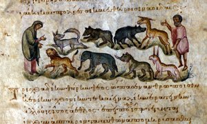 Spiel: die Tiere, die man jagen kann - in „De Venatione“ von Oppianus, griechisches Manuskript aus dem 13. Jahrhundert