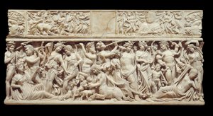 Griechische Kunst: Relief auf Marmor eines Sarkophags, der Dionysos zeigt von Greek School