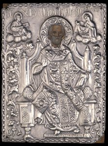 Ikone des heiligen Nikolaus mit Silberfassung, 1768