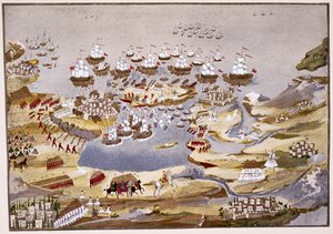 Belagerung und Seeschlacht, Tafel 13 aus Bildliche Geschichte des griechischen Unabhängigkeitskrieges von General Makryjannis von Greek School