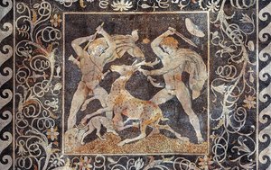 Hirschjagd-Mosaik, Alexander der Große und Hephaestion, Pella, Griechenland, 330-300 v. Chr.