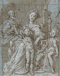 Heilige Familie mit dem kleinen Johannes dem Täufer recto, großformatige beschnittene Skizzen..., 1590-92 von Gregorio Pagani
