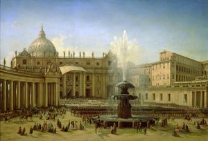 Die Piazza San Pietro in Rom zur Zeit eines päpstlichen Segens, 1850