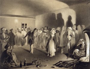 Tanzparty in Kagha-Choura, Dagestan, Tafel 55 aus einem Buch über den Kaukasus, graviert von Celestin Francois Nanteuil, veröffentlicht von Alfred Leon Lemercier, Paris, 1847 von Grigori Grigorevich Gagarin