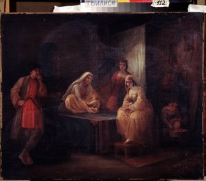 Im Zimmer. Orientalistische Szene mit Tänzerinnen aus Shamakha in Aserbaidschan in einem Harem von Grigori Grigorevich Gagarin