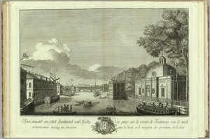 Blick auf den Fontanka-Fluss vom Grotto-Buch zum 50. Jahrestag der Gründung von St. Petersburg, 1753