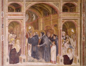 Gewänder und Taufe des Augustinus, Szene aus den Geschichten von St. Philipp und St. Augustinus von Guariento di Arpo