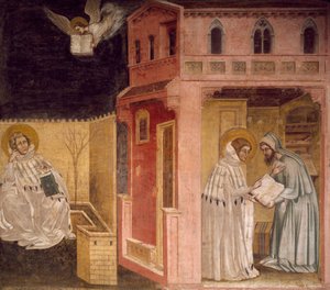 Vision des Hl. Augustinus, Szene aus Geschichten von Hl. Philipp und Hl. Augustinus, Fresko, Kirche der Eremitani von Guariento di Arpo