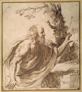 Ein Heiliger liest in der Wüste von Guercino