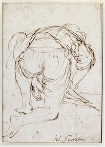 Kniender Mann - Bleistiftzeichnung von Guercino