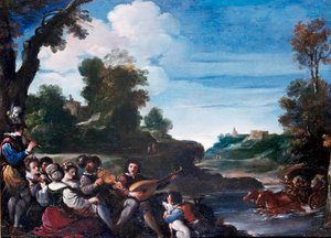Sommervergnügen. Landschaft mit Konzert von Guercino