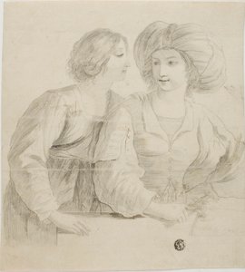 Zwei junge Frauen, eine mit Turban, im Gespräch von Guercino