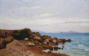 Fischer an der neapolitanischen Küste mit der Insel Capri im Hintergrund von Guglielmo Ciardi
