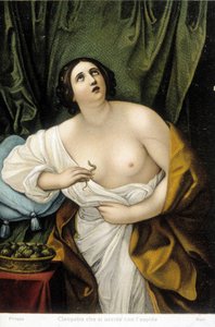 Cleopatra begeht Selbstmord durch den Biss einer Aspis (Schlange).