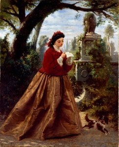 Der Brief. Junge Frau liest einen Liebesbrief in einer romantischen Landschaft von Guido Gonin
