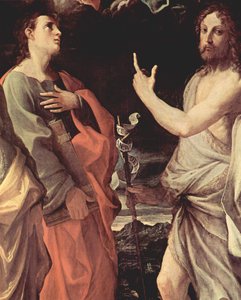 Krönung der Jungfrau mit den Heiligen Johannes Evangelist, Johannes der Täufer, Bernhard und Katharina von Alexandrien (Detail: Johannes Evangelist und Johannes der Täufer)