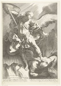 Der Erzengel St. Michael besiegt den Teufel, graviert von Pieter de Bailliu, 1623-60 von Guido Reni