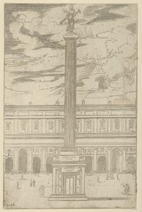 Triumphsäule mit weiblicher Figur des Ruhms, die eine Trompete hält, eine temporäre Dekoration, 1598 von Guido Reni
