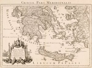 Karte des antiken Griechenlands und eines Teils der Türkei (Gravur) von Guillaume (after) Delisle