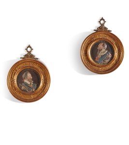 Paar Medaillons, die König Henri IV (1553-1610) und Maximilian Bethune, Herzog von Sully (1559-1641) darstellen