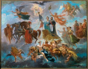 Die Apotheose von Napoleon III. (1808-1873) Allegorische Darstellung des Triumphs des Kaisers auf einem Wagen, unter mythologischen Figuren Athena, Herkules, Hermes. Gemälde von Alphonse Cabasson (1814-1884) 1854 Compiegne von Guillaume Alphonse Harang Cabasson