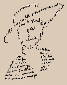 Calligramm „Reconnais-toi“ Gedicht an Louise de Coligny-Chatillon, 9. Februar 1915 von Guillaume Apollinaire