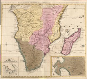 Karte von Südafrika (Angola, Namibia, Sambia, Simbabwe, Mosambik, Südafrika) mit der Insel Madagaskar