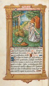 Gedrucktes Stundenbuch Gebrauch von Rom: fol. 107v, St. Hieronymus und der Löwe, 1510 von Guillaume Le Rouge