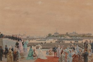 Der feierliche Gottesdienst anlässlich des zweihundertjährigen Jubiläums von Peter I. auf dem Senatsplatz..., 30. Mai 1872