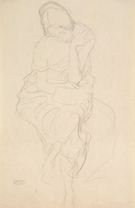 Auf einem Hocker Sitzende von vorne von Gustav Klimt