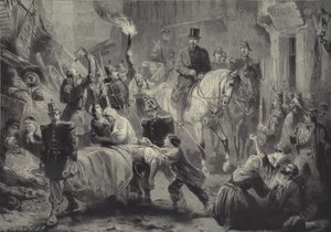 Louis Napoleon besucht die Barrikaden von Paris zu Pferd in der Nacht des 3. Dezember 1851