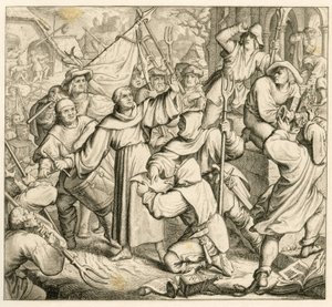 Martin Luther predigt in Seeburg gegen den Bauernkrieg