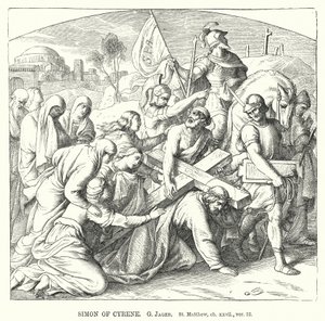 Simon von Kyrene, Matthäus, Kapitel xxvii, Vers 32 (Gravur) von Gustav Jager