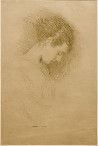 Brustbild eines Mädchens mit gesenktem Kopf nach rechts von Gustav Klimt